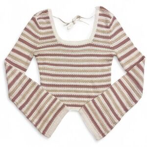 Hollister Crochet Sweater Striped Long Sleeve Top Sz‎ M Cropped Open Back Preppy